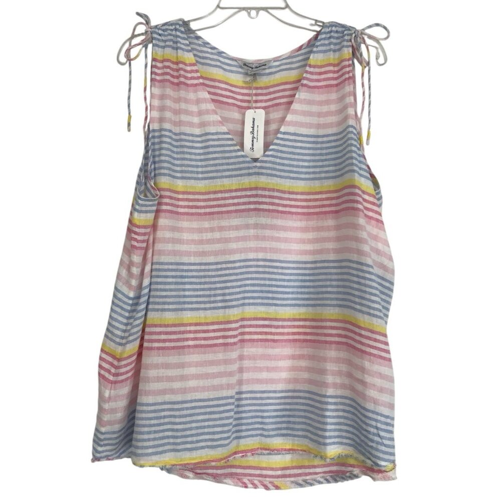 Tommy Bahama Swim Cover Up Womens Size‎ XL Linen Blend Striped Pink Blue Raw Hem